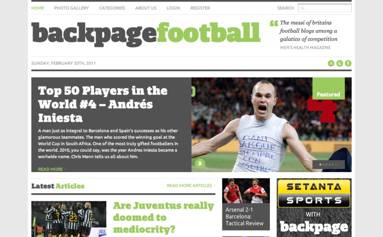 Web Design Inspiration - Back Page Football