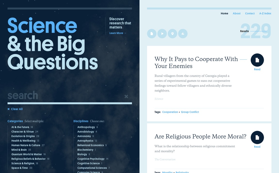 Web Design Inspiration - Science & the Big Questions