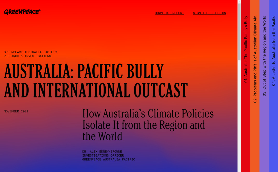 Web Design Inspiration - Greenpeace — Australia: Pacific Bully and International Outcast